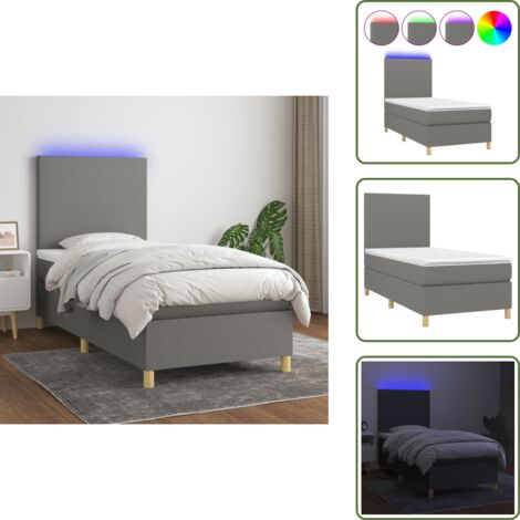 Cama con cabecero ajustable - vidaXL Cama box spring colchón y luces LED tela gris oscuro 100x200 cm - Cama con tira LED