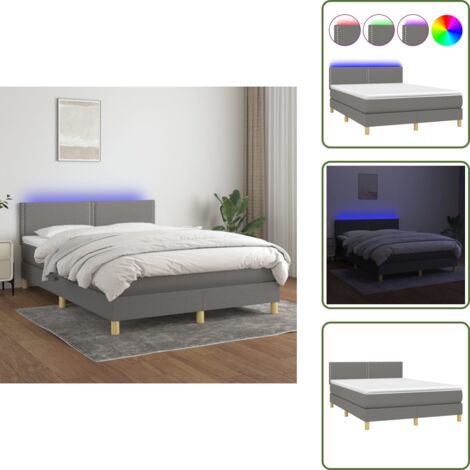 Cama con cabecero ajustable - vidaXL Cama box spring colchón y luces LED tela gris oscuro 140x190 cm - Cama con tira LED