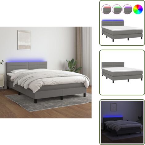 Cama con cabecero ajustable - vidaXL Cama box spring colchón y luces LED tela gris oscuro 140x200 cm - Cama con muelles ensacados
