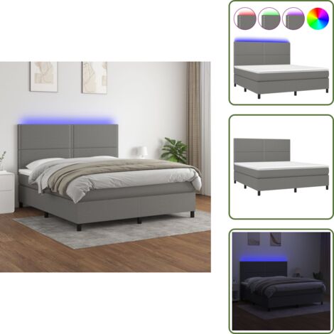 Cama con cabecero ajustable - vidaXL Cama box spring colchón y luces LED tela gris oscuro 180x200 cm - Cama con tira LED