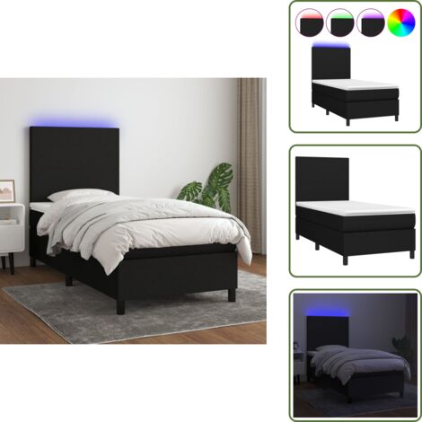 Cama con cabecero ajustable - vidaXL Cama box spring colchón y luces LED tela negro 100x200 cm - Cama con tira LED