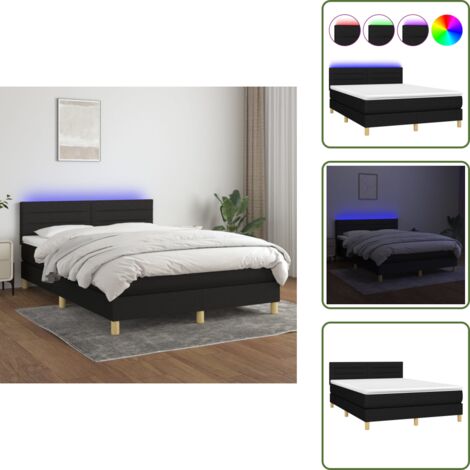 Cama con cabecero ajustable - vidaXL Cama box spring colchón y luces LED tela negro 140x200 cm - Colchón ensacado