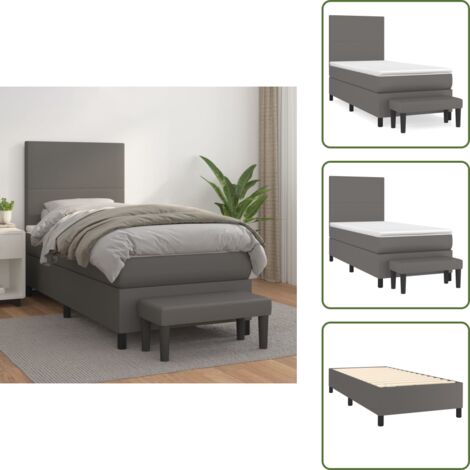 Cama con cabecero ajustable - vidaXL Cama box spring con colchón cuero sintético gris 90x190 cm - Colchón ensacado