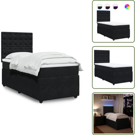Cama con cabecero ajustable - vidaXL Cama box spring con colchón cuero sintético negro 90x190 cm - Cama de cuero sintético