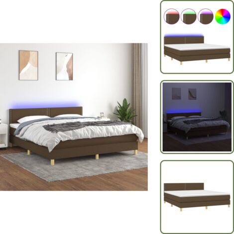 Cama con cabecero ajustable - vidaXL Cama box spring con colchón LED tela marrón oscuro 180x200 cm - Cama con tira LED