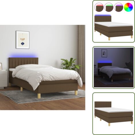 Cama con cabecero ajustable - vidaXL Cama box spring con colchón LED tela marrón oscuro 90x190 cm - Cama con tira LED