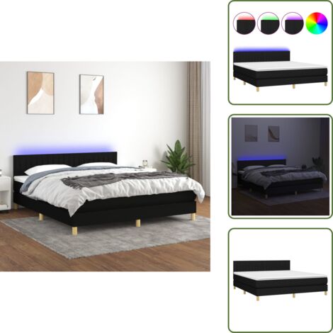 Cama con cabecero ajustable - vidaXL Cama box spring con colchón LED tela negro 180x200 cm - Cama con tira LED