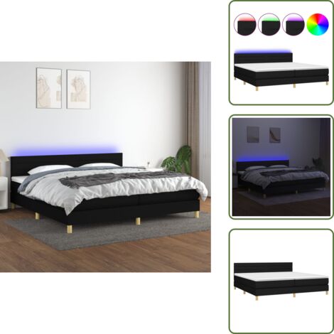 Cama con cabecero ajustable - vidaXL Cama box spring con colchón LED tela negro 200x200 cm - Cama con tira LED