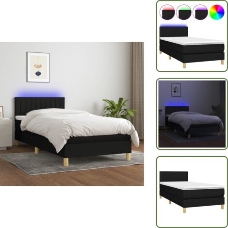 Cama con cabecero ajustable - vidaXL Cama box spring con colchón LED tela negro 80x200 cm - Cama con tira LED
