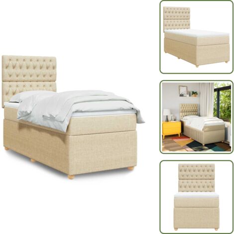 Cama con cabecero ajustable - vidaXL Cama box spring con colchón tela color crema 100x200 cm - Colchón ensacado