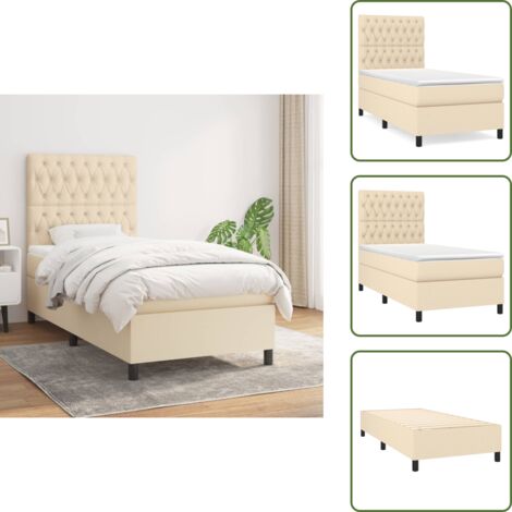 Cama con cabecero ajustable - vidaXL Cama box spring con colchón tela color crema 100x200 cm - Colchón ensacado