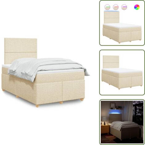 Cama con cabecero ajustable - vidaXL Cama box spring con colchón tela color crema 120x200 cm - Cama de muelles con funda extraíble