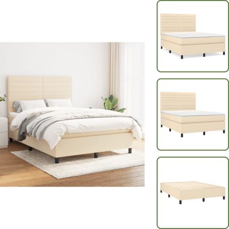 Cama con cabecero ajustable - vidaXL Cama box spring con colchón tela color crema 140x190 cm - Colchón ensacado