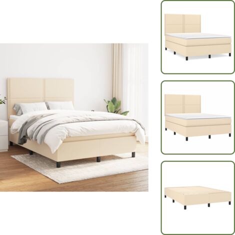 Cama con cabecero ajustable - vidaXL Cama box spring con colchón tela color crema 140x190 cm - Colchón ensacado