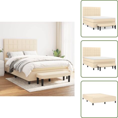 Cama con cabecero ajustable - vidaXL Cama box spring con colchón tela color crema 140x190 cm - Colchón ensacado