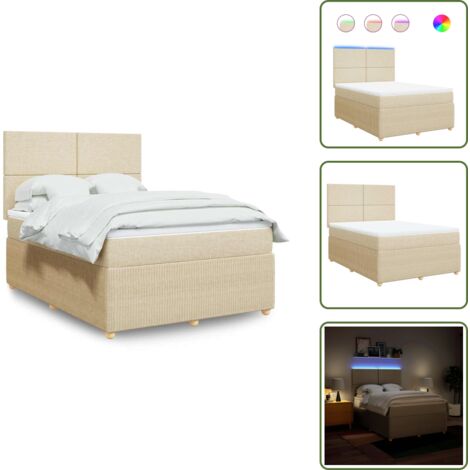 Cama con cabecero ajustable - vidaXL Cama box spring con colchón tela color crema 140x200 cm - Cama de muelles con funda extraíble