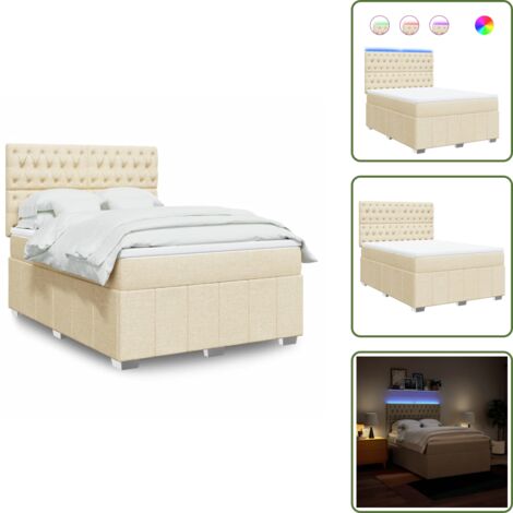 Cama con cabecero ajustable - vidaXL Cama box spring con colchón tela color crema 140x200 cm - Cama de muelles con funda extraíble