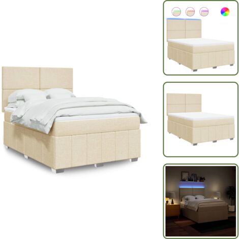 Cama con cabecero ajustable - vidaXL Cama box spring con colchón tela color crema 140x200 cm - Cama de muelles con funda extraíble