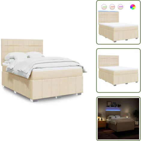 Cama con cabecero ajustable - vidaXL Cama box spring con colchón tela color crema 140x200 cm - Cama de muelles con funda extraíble