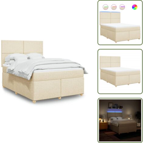 Cama con cabecero ajustable - vidaXL Cama box spring con colchón tela color crema 140x200 cm - Cama de muelles con funda extraíble