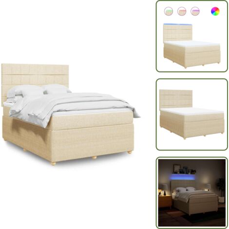 Cama con cabecero ajustable - vidaXL Cama box spring con colchón tela color crema 140x200 cm - Cama de muelles con funda extraíble