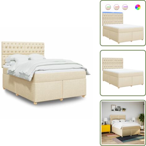 Cama con cabecero ajustable - vidaXL Cama box spring con colchón tela color crema 140x200 cm - Cama de muelles con funda extraíble