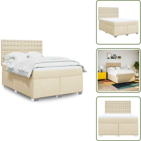 Cama con cabecero ajustable - vidaXL Cama box spring con colchón tela color crema 140x200 cm - Colchón ensacado