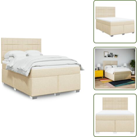 Cama con cabecero ajustable - vidaXL Cama box spring con colchón tela color crema 140x200 cm - Colchón ensacado