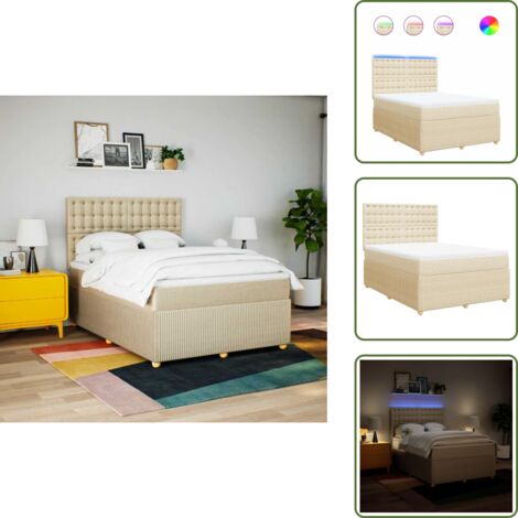 Cama con cabecero ajustable - vidaXL Cama box spring con colchón tela color crema 160x200 cm - Cama de muelles con funda extraíble