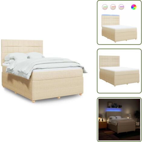 Cama con cabecero ajustable - vidaXL Cama box spring con colchón tela color crema 160x200 cm - Cama de muelles con funda extraíble