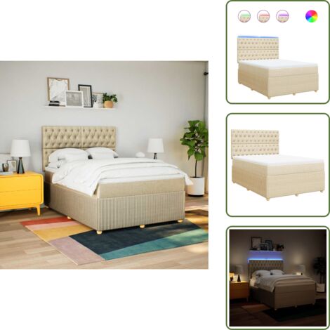 Cama con cabecero ajustable - vidaXL Cama box spring con colchón tela color crema 160x200 cm - Cama de muelles con funda extraíble