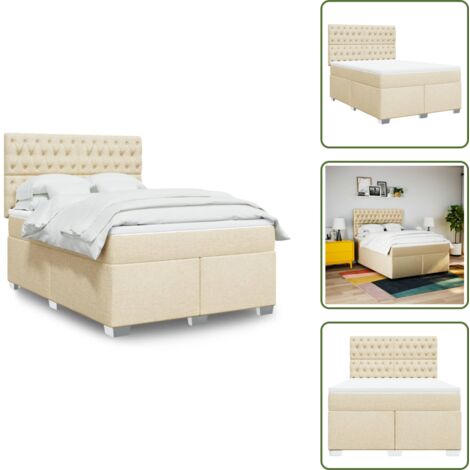 Cama con cabecero ajustable - vidaXL Cama box spring con colchón tela color crema 160x200 cm - Colchón ensacado