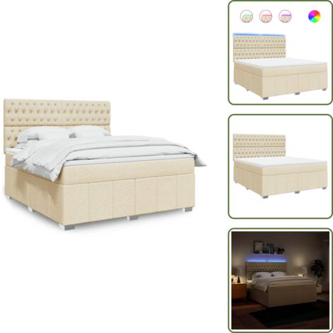 Cama con cabecero ajustable - vidaXL Cama box spring con colchón tela color crema 180x200 cm - Cama de muelles con funda extraíble