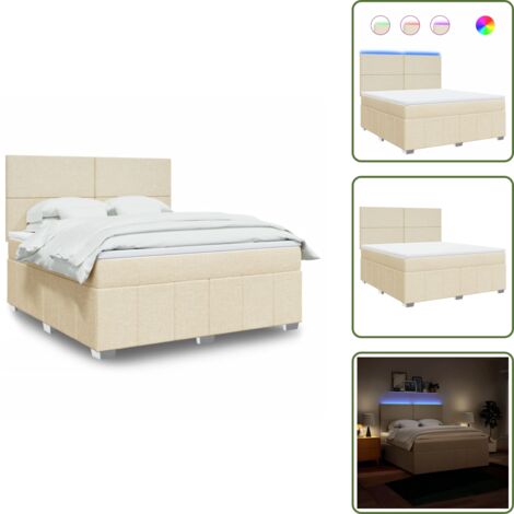 Cama con cabecero ajustable - vidaXL Cama box spring con colchón tela color crema 180x200 cm - Cama de muelles con funda extraíble