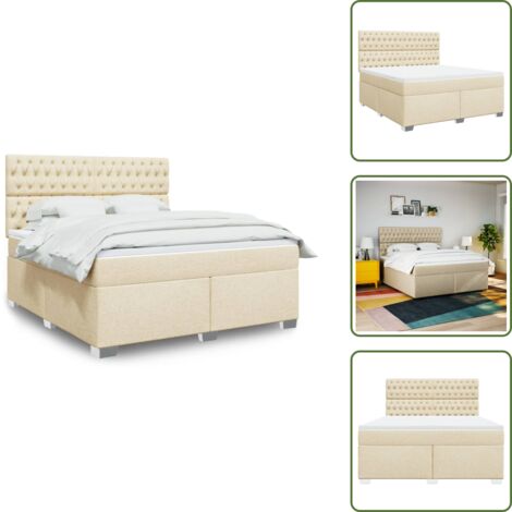 Cama con cabecero ajustable - vidaXL Cama box spring con colchón tela color crema 180x200 cm - Colchón ensacado