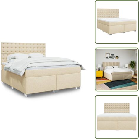 Cama con cabecero ajustable - vidaXL Cama box spring con colchón tela color crema 180x200 cm - Colchón ensacado