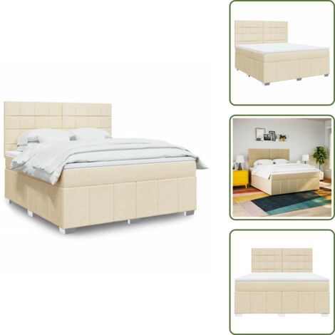 Cama con cabecero ajustable - vidaXL Cama box spring con colchón tela color crema 180x200 cm - Colchón ensacado