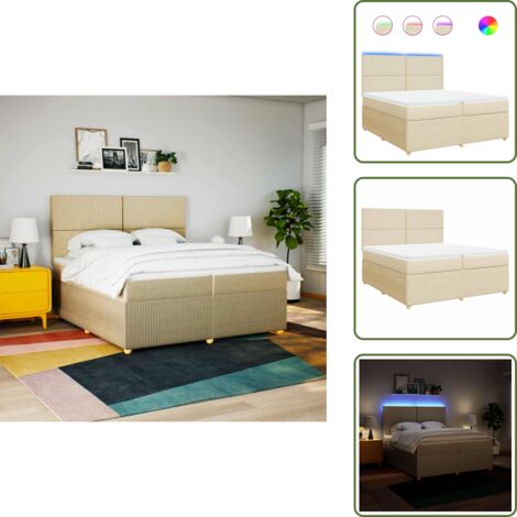 Cama con cabecero ajustable - vidaXL Cama box spring con colchón tela color crema 200x200 cm - Cama de muelles con funda extraíble