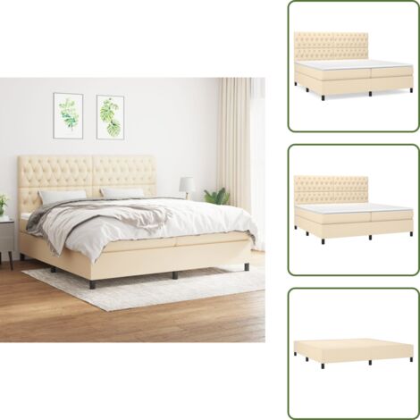 Cama con cabecero ajustable - vidaXL Cama box spring con colchón tela color crema 200x200 cm - Colchón ensacado
