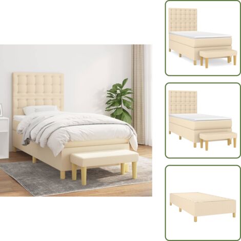 Cama con cabecero ajustable - vidaXL Cama box spring con colchón tela color crema 80x200 cm - Colchón ensacado