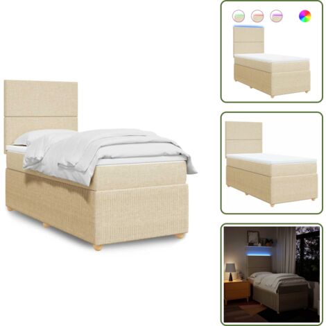 Cama con cabecero ajustable - vidaXL Cama box spring con colchón tela color crema 90x200 cm - Cama de muelles