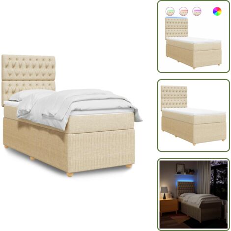 Cama con cabecero ajustable - vidaXL Cama box spring con colchón tela color crema 90x200 cm - Cama de muelles