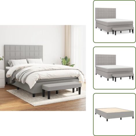 Cama con cabecero ajustable - vidaXL Cama box spring con colchón tela gris claro 140x190 cm - Colchón ensacado