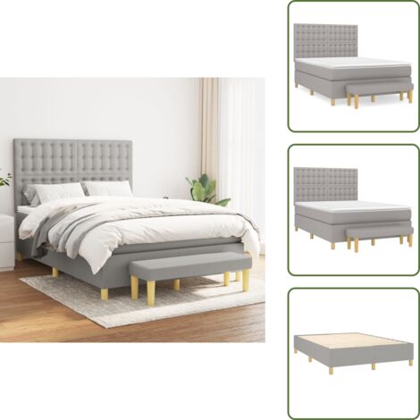 Cama con cabecero ajustable - vidaXL Cama box spring con colchón tela gris claro 140x200 cm - Colchón ensacado