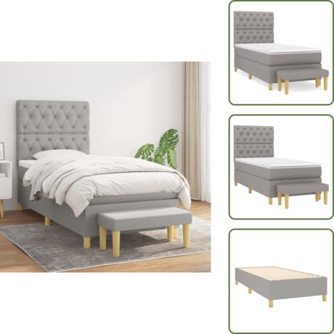 Cama con cabecero ajustable - vidaXL Cama box spring con colchón tela gris claro 80x200 cm - Cama de muelles ensacados