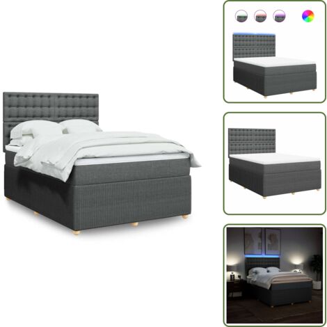 Cama con cabecero ajustable - vidaXL Cama box spring con colchón tela gris oscuro 140x190 cm - Cama con funda extraíble
