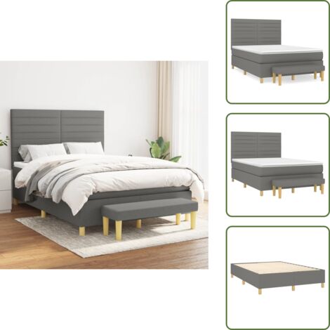 Cama con cabecero ajustable - vidaXL Cama box spring con colchón tela gris oscuro 140x190 cm - Cama de espaldas