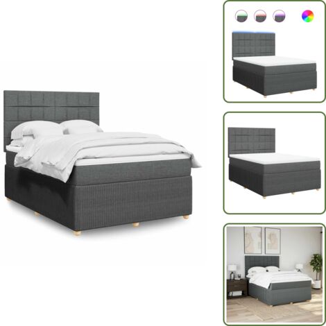 Cama con cabecero ajustable - vidaXL Cama box spring con colchón tela gris oscuro 140x190 cm - Cama de muelles con funda extraíble