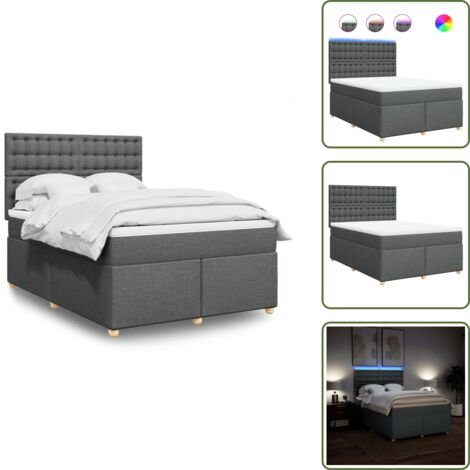 Cama con cabecero ajustable - vidaXL Cama box spring con colchón tela gris oscuro 140x190 cm - Cama de muelles con funda extraíble