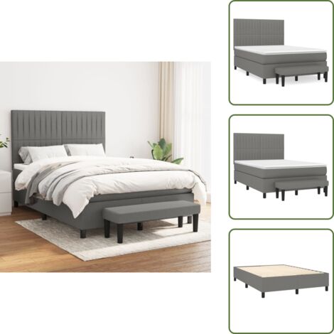 Cama con cabecero ajustable - vidaXL Cama box spring con colchón tela gris oscuro 140x200 cm - Cama de espaldas